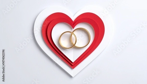 Obraz Layered Paper Cut Heart with Wedding Rings Inside