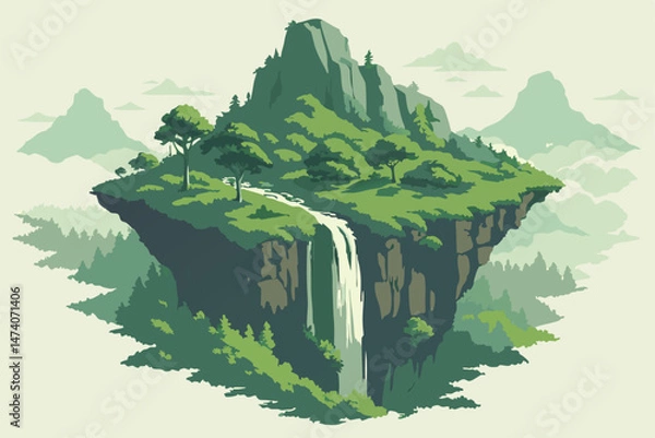 Obraz 128 floating island, lush green landscape, waterfalls, mountainous terrain, fantasy environment, photorealistic, highly detailed, 8k resolution, digital art