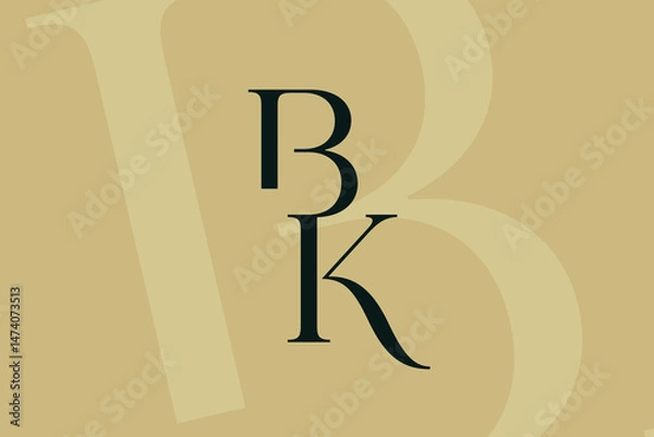 Fototapeta BK or KB letter logo icon design. Classic style luxury initials monogram.
