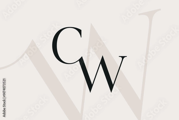 Fototapeta CW or WC letter logo icon design. Classic style luxury initials monogram.