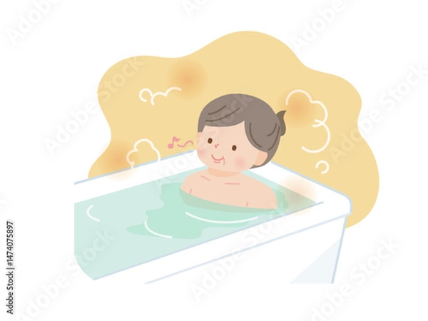 Obraz お風呂に入ってのんびりする太った中年女性