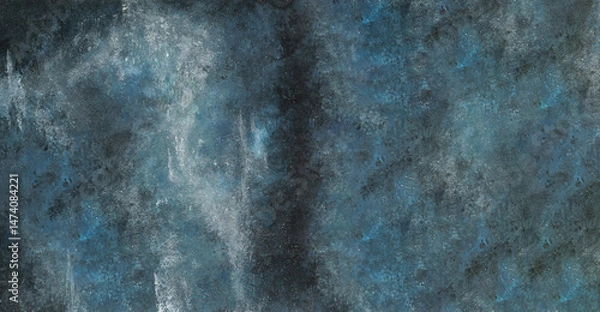 Fototapeta Dark blue a sheet of metal with a scratched texture. Abstract space background in the grunge style.