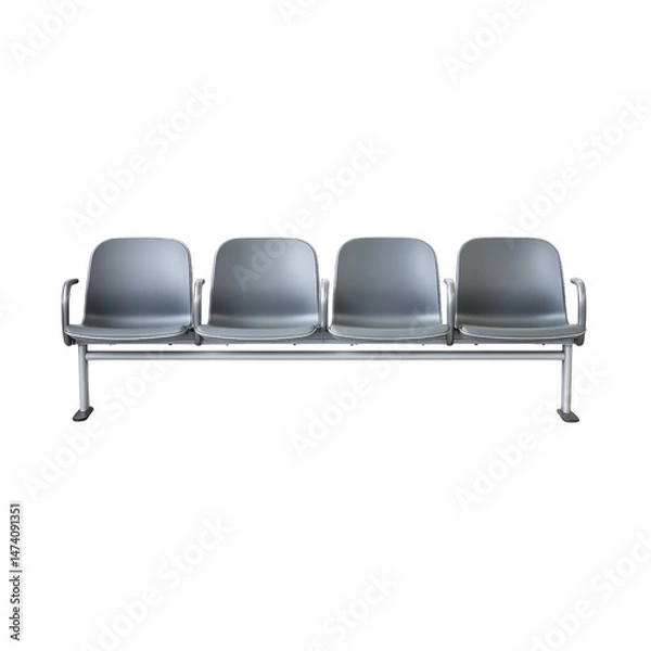 Fototapeta Chair Waiting Bench With A Metal Frame And Gray Plastic Backrest, Isolated On A White Background, Front View-Photoroom.Png on transparent background