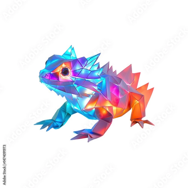 Fototapeta Luminous Polygonal Lizard Vibrant 3D Render of a Colorful Reptile