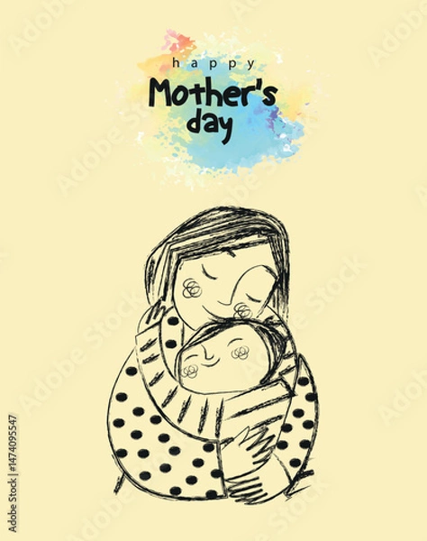 Fototapeta Happy Mothers day concept vector Illustration. Mothers day set with isolated human characters of mothers line art icon vector . Flat vector cartoon characters isolated.
