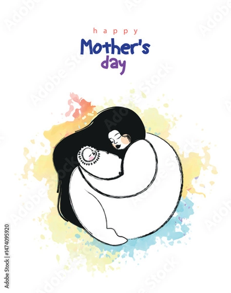 Fototapeta Happy Mothers day concept vector Illustration. Mothers day set with isolated human characters of mothers line art icon vector . Flat vector cartoon characters isolated.
