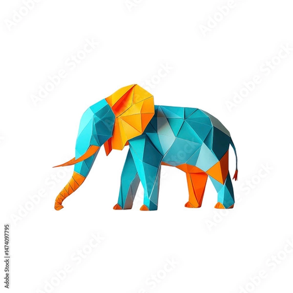 Fototapeta Low Poly Colorful Elephant - Abstract Animal Design
