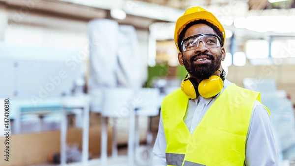 Fototapeta Portrait of a Confident Factory Worker Wearing Safety Gear in Workplace
