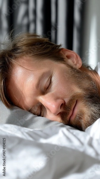 Obraz Relaxed man sleeping peacefully in bed (2)
