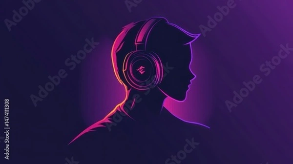 Fototapeta The black background minimalist game logo art silhouette creates a modern and mysterious aesthetic, as if peeking into a moment of concentration of a gamer enjoying his world.