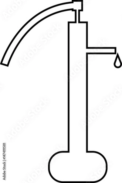 Obraz Hand pump or manual pump line icon. Consist of spout deep well, lever handle and pipe. Garden for suction source groundwater from shallow borehole at countryside isolated on transparent background.