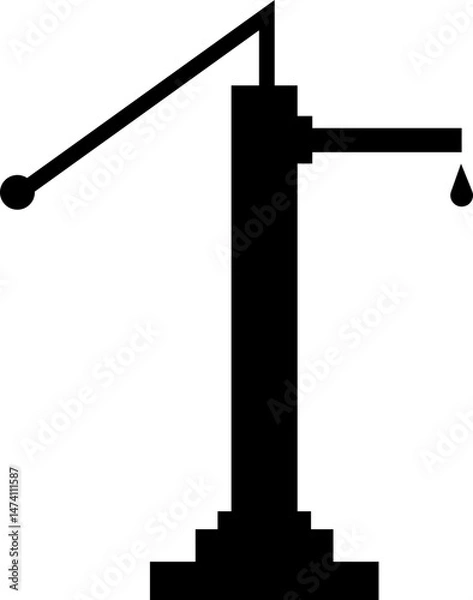 Obraz Hand pump or manual pump flat icon. Consist of spout deep well, lever handle and pipe. Garden for suction source groundwater from shallow borehole at countryside isolated on transparent background.
