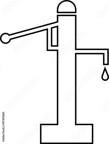 Obraz Hand pump or manual pump line icon. Consist of spout deep well, lever handle and pipe. Garden for suction source groundwater from shallow borehole at countryside isolated on transparent background.