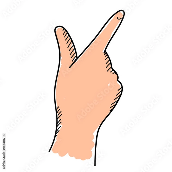 Obraz Hand gesture with index finger and thumb vector isolated. Hand-drawn illustration of an index finger pointing. Doodle palm of hand.