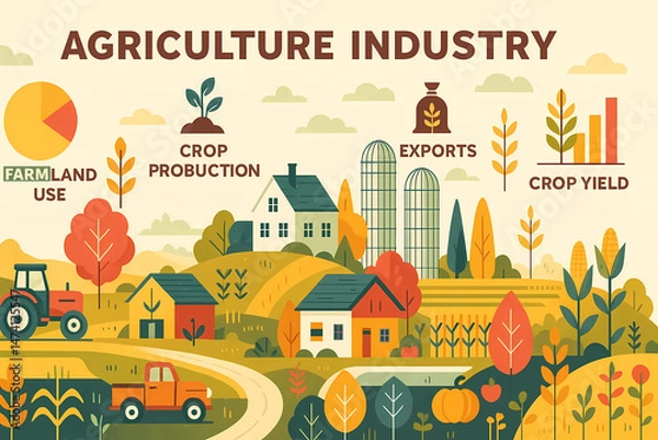 Obraz infographic illustration of agriculture industry,  flat vector illustration, clean lines and minimalistic