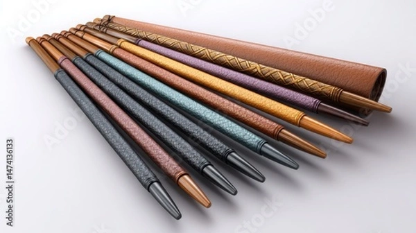 Fototapeta Different vibrant leather sticks, 3d, high quality