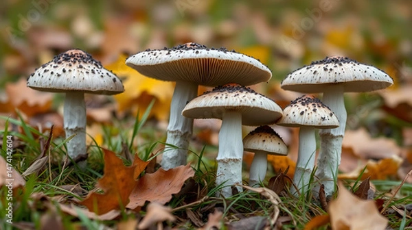 Fototapeta a group of Coprinopsis atramentaria mushrooms in autumn of a field