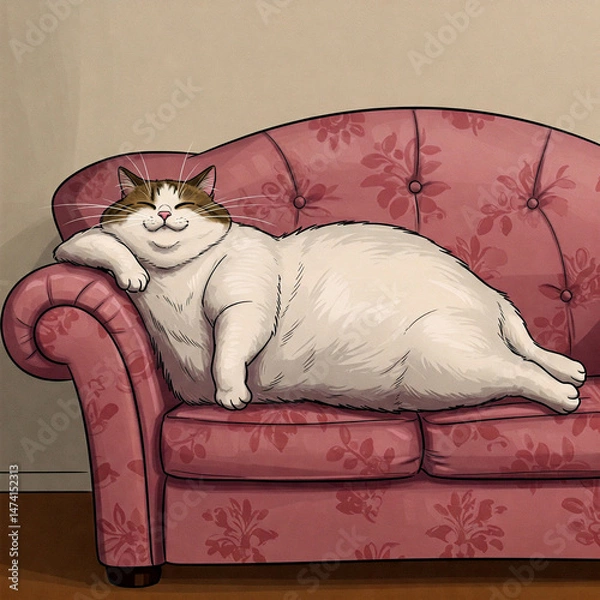 Fototapeta Fat cat on the sofa. Caricature.