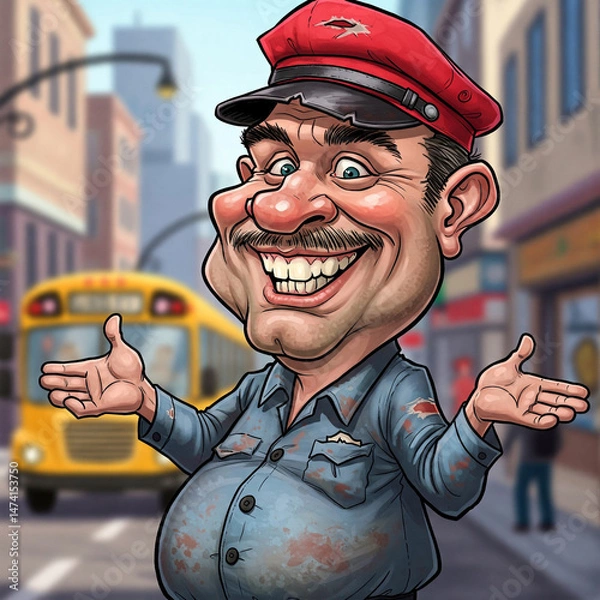 Fototapeta Bus driver. Caricature.