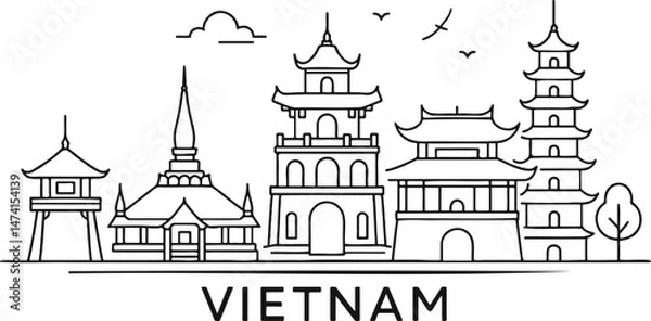 Obraz Vietnam Skyline Iconic Landmarks in Line Art