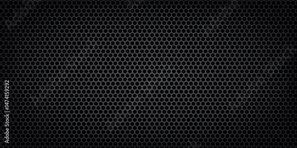 Obraz Black perforated metal plate. Metal grill. Black metal texture steel background. Perforated sheet metal.Abstract dark gray circle mesh pattern background texture.
