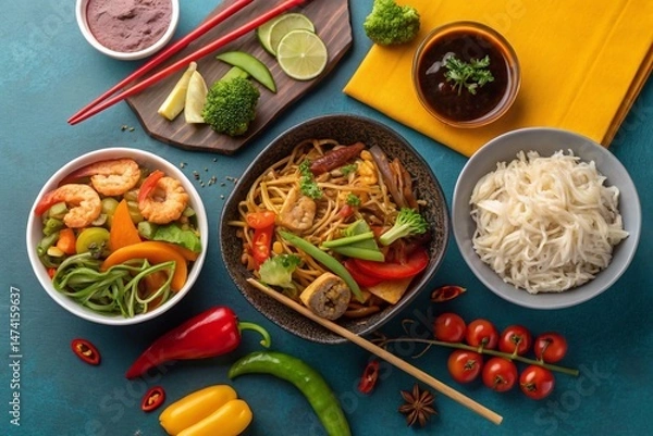 Fototapeta A colorful abstraction that conveys the brightness and variety of Asian dishes.