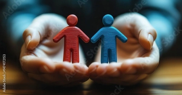 Fototapeta Two figures held gently in cupped hands