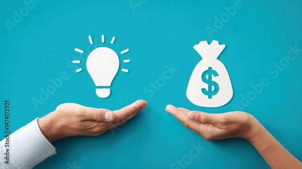 Fototapeta Conceptual image of exchanging a lightbulb idea for a money bag, investment