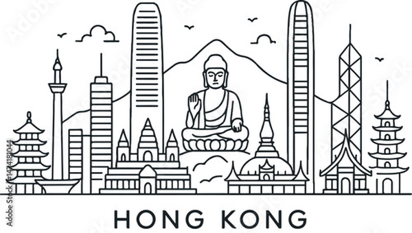 Obraz Hong Kong Skyline Illustration Line Art