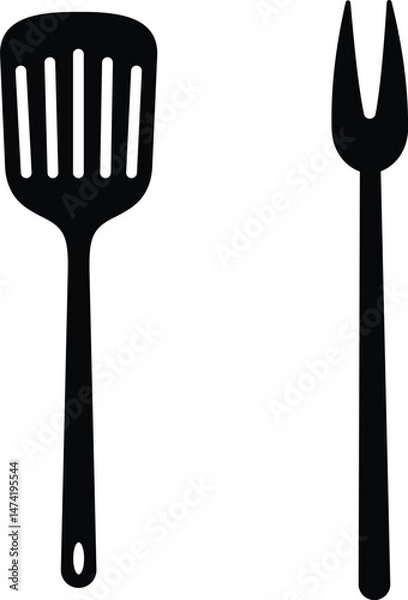 Fototapeta Grilling utensils kitchen spatula tool icon set vector collection isolated on transparent background. Silhouette symbol. Kitchen utensils for cooking food design for web and app.