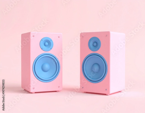 Fototapeta Minimalist still life image of two speakers in pink and blue