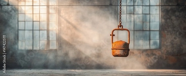 Obraz Rusty industrial relic hanging in a sun-drenched factory