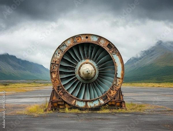 Obraz Rusty jet engine on a deserted runway