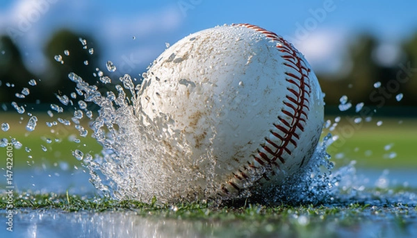 Fototapeta Hard ball splashing into water with dynamic motion