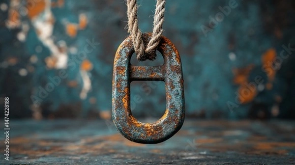 Obraz Rusty metal shackle hanging from a rope