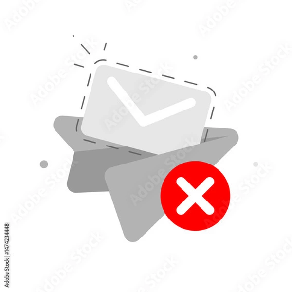 Obraz Paper plane with envelope silhouette and red cross. failed message delivery or undelivered email. Flat illustration for error, message failure, connection problem, or communication issue concepts