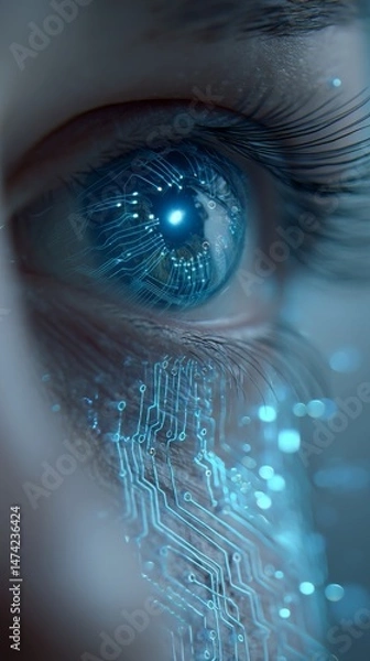Obraz The Bodyguards' cybernetic eye implants emit a bright electric blue glow, which improves their ability to see in low-light environments and offers real-time threat assessment