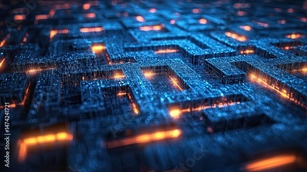 Fototapeta Abstract Neon Circuit Pathways with Cybernetic Illuminations