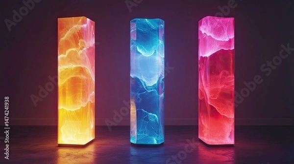 Fototapeta Abstract Futuristic Geometric Pillars with Illuminating Colors