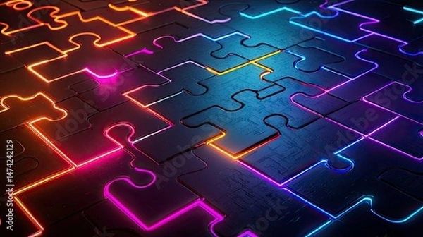 Fototapeta Futuristic Abstract Geometric Shapes with Neon Lighting Effects