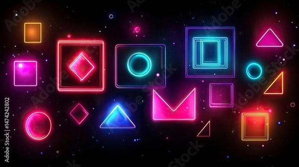 Fototapeta Abstract Neon Geometric Shapes on Dark Background for Modern Designs