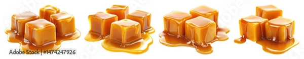 Fototapeta PNG Gooey caramel cubes melting, transparent background