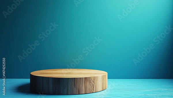 Fototapeta Beautiful wooden podium for product display on neutral background