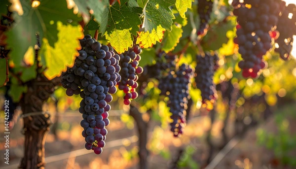 Obraz 日に照らされたブドウ園の背景