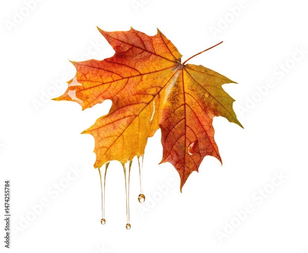 Fototapeta A delicious honey dripping from a maple leaf isolated on a transparent background png plants concept