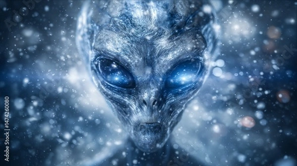 Obraz An extreme close-up of an unusual, alien creature is presented, suitable for concepts related to science fiction and the cosmos