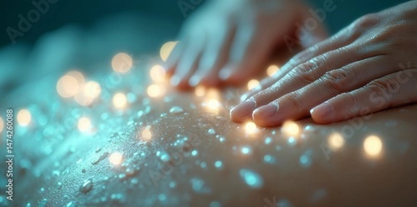 Obraz A woman is shown relaxing with a soothing back massage at a spa, ideal for highlighting self-care and wellness offerings