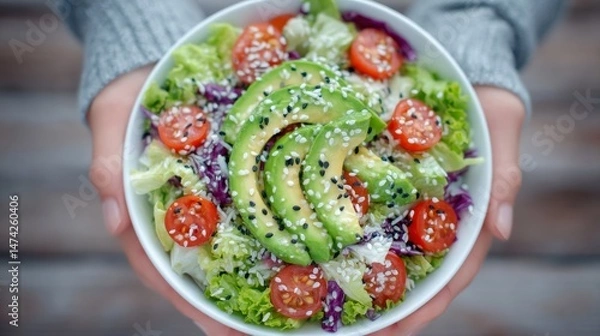 Obraz A peaceful atmosphere highlights a well-rounded meal emphasizing intentional eating, with an emphasis on wholesome foods that foster a healthy diet and lifestyle