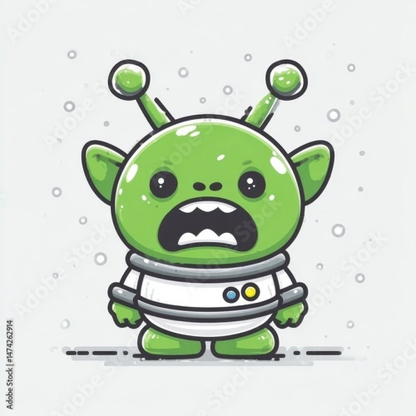 Obraz A cartoon alien, martian, or extraterrestrial character is depicted in a modern illustration with a frightened face and hand gesture