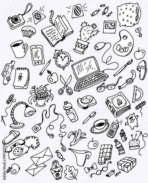 Obraz рабочий стол, предметы учебы и развлечений